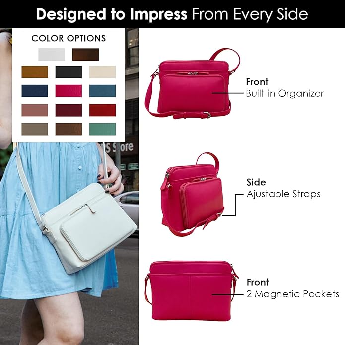 ili New York Genuine Leather Crossbody Bags for Women - Premium RFID Blocking Shoulder Bag Organizer with Adjustable Strap