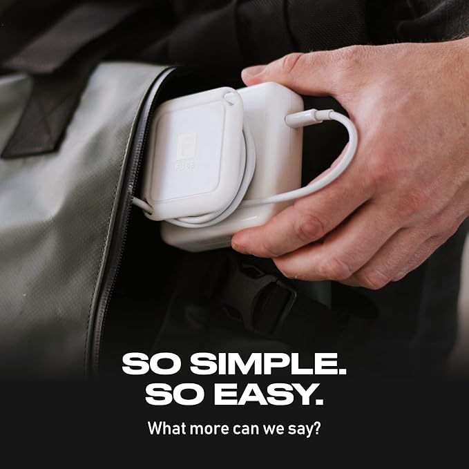 Fuse Reel The Side Kick Collapsible Charger Organizer With USB-C Right Angle Adapter Compatible with MacBook and PC charging cords and adapter cable management best computer winder (White w/Adapter)