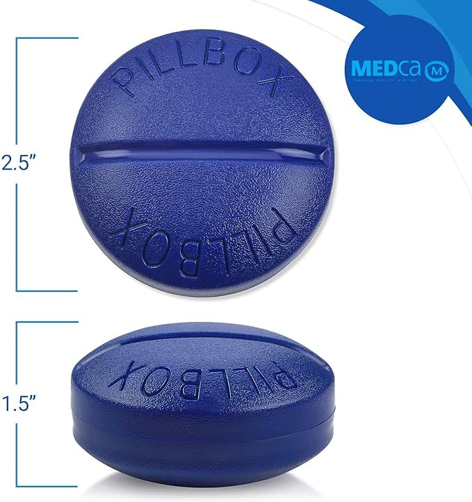 Pill Box Round for Travel - Mini Compact Portable 4 Compartment Pills Case Organizer, Vitamin and Medication Dispenser Holder for Up to 4 Times A Day, BPA Free Pill Reminder by MEDca