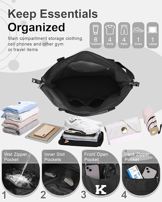 Initial Travel Duffel Bag Sports Gym Bag for Boys Teen Birthday Gifts,Black Personalized Weekender Bag Carry On Tote Bags for Men,Waterproof Overnight Luggage Bag Airplane Travel Essentials(Letter K)