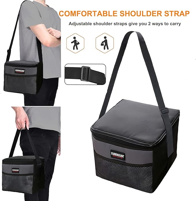 6 Can/5L Lunch Bag for Women Men Portable Lunch Box Small Cooler Bag Soft Collapsible Reusable Insulated Lunch Tote for Everyday Work Travel (Grey)