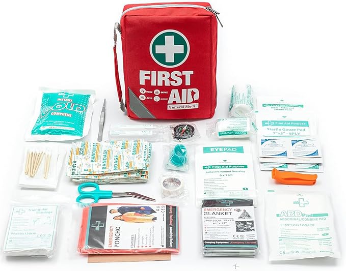 General Medi First Aid Kit - Small Compact First Aid Kit Bag(175 Piece) - Reflective Bag Design- Includes Instant Cold Pack, Emergency Blanket for Travel, Home, Office, Vehicle,Camping