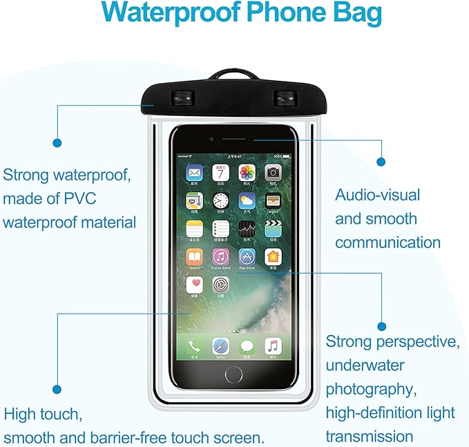 2-Pack Waterproof Phone Pouch，Waterproof Phone Case for iPhone 15 14 13 12 Pro Max XR X SE 2022 8 Samsung S24 S23 S22(Black+White)