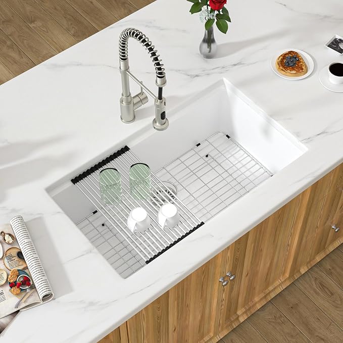 30 White Granite Composite Kitchen Sink - Donsdey 30 Inch White Kitchen Sink Undermount Ledge Workstation Granite Quartz Composite Under Counter Single Bowl Sink Basin