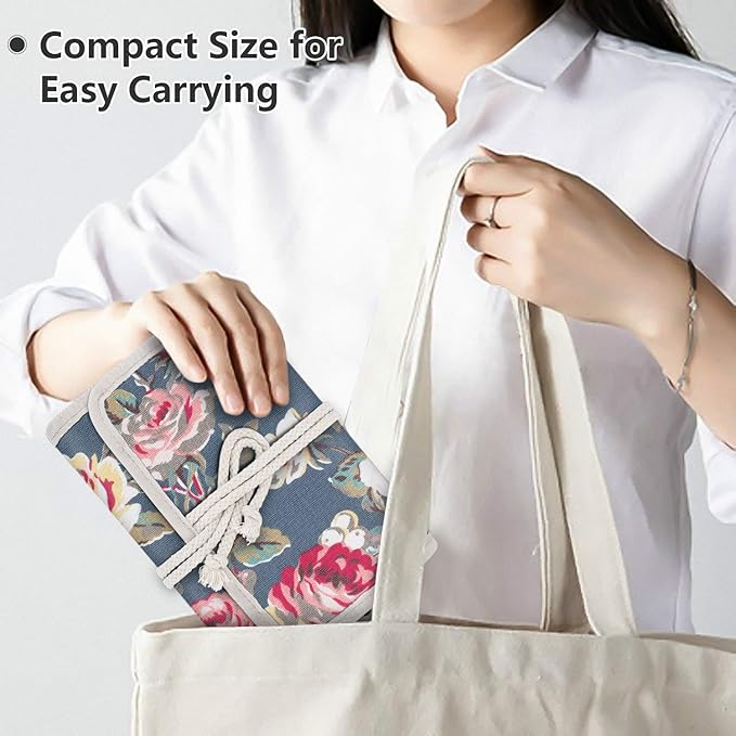 Teamoy Travel Jewelry Roll, Jewelry Storage Bag Organizer for Necklaces, Earrings, Bracelets, Rings, Brooches and More, Compact and Easy to Carry, Peony