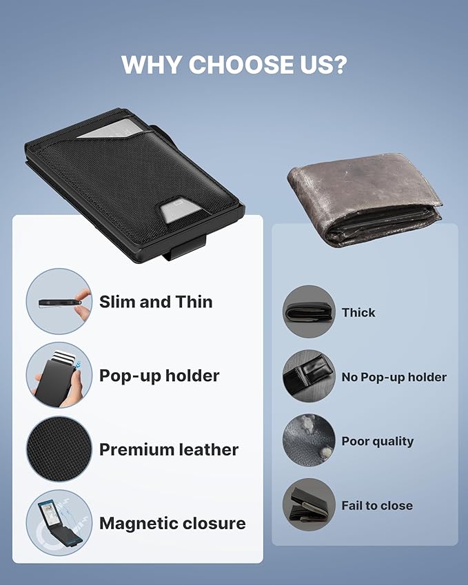 typecase Tactical Wallet for Men Card Holder: Pop Up Card Case, Genuine Leather, Smart, RFID Blocking, Slim, Minimalist, Thin, Front Pocket - 9-13 Card Capacitiy, ID Window, Money Clip (Dark Black)
