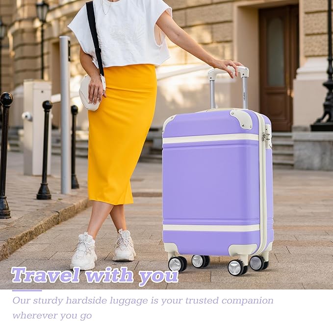 Merax Suitcase Set 24 inches Expandable Luggage with TSA Lock Spinner Wheels Hardshell Lightweight Vintage Luggage with Travel Bag,Purple