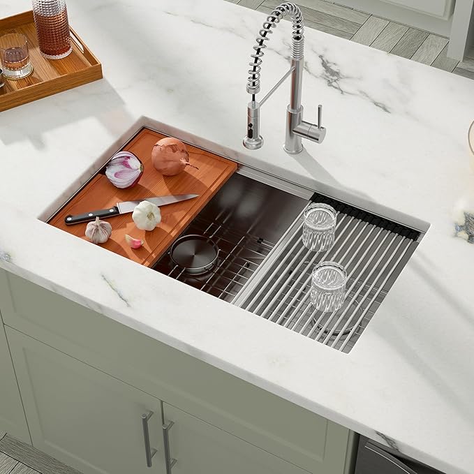 Dcolora 36 Inch Large Double Bowl Low-Divide Kitchen Sink Undermount 16 Gauge Stainless Steel 60/40 Split with Workstation, 36"x19"x10" Double Basin, DC-U7739