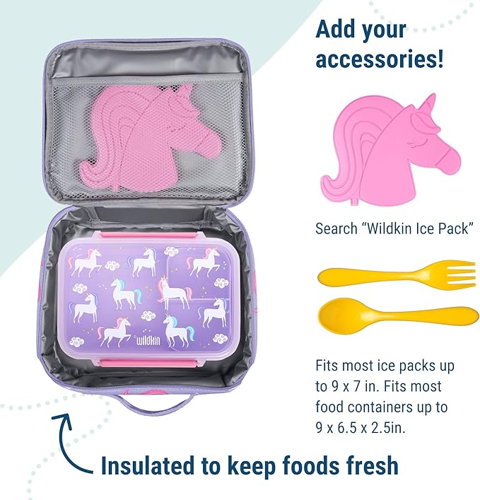 Wildkin Kids Insulated Lunch Box – Durable and Reusable for School & Travel - Rainbow Unicorn