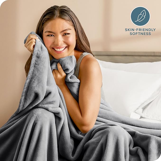 Bare Home Fleece Blanket - Full/Queen - Ultra-Soft Lightweight for Bed, Sofa, and Couch - Luxury Microplush - Cozy Warm Blanket (Full/Queen, Grey)