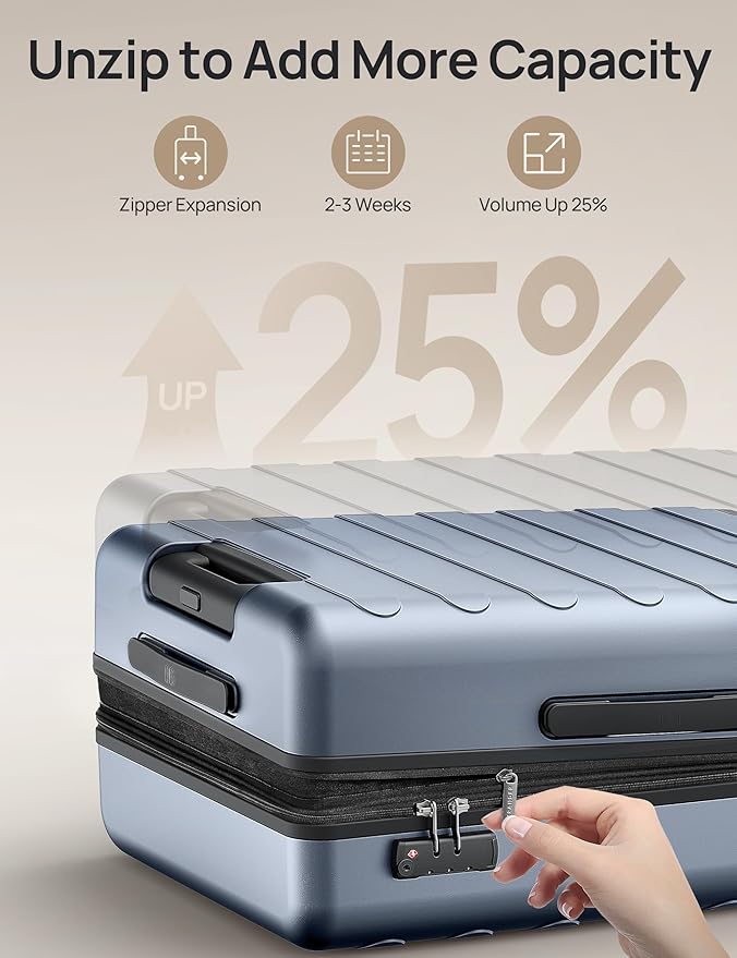 Carry on Luggage 22 X 14 X 9 Airline Approved, 20 Inch Luggage for 3-5 Days Travel, Double Spinner Wheels, 100% Hardshell PC, TSA Lock (00-Shadow (Expandable), Carry-On 20-Inch)