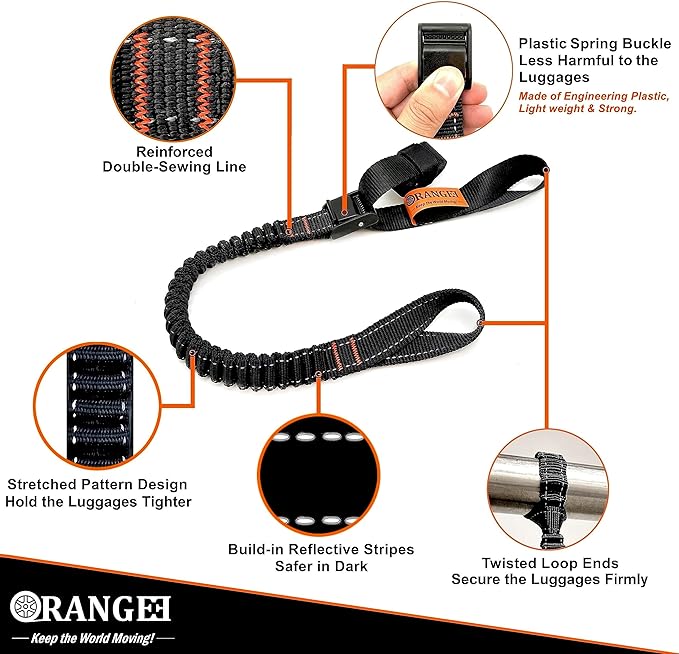 ORANGEE 4 Pack Motorcycle & Bike Luggage Straps 20" - 55" Adjustable Stretch Tie Down Strap for Motorcycle, Bike, ATV Racks