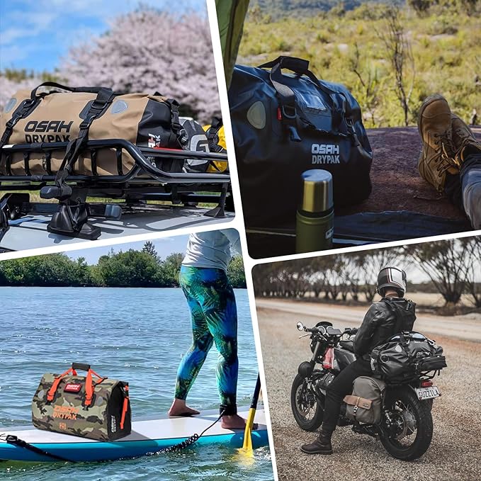Waterproof Duffel& Luggage Bag - Motorcycle Dry Bag Tail Saddle Bags with Roll Top Closure,Large Storage Space,for Camping, Kayaking, Fishing & Traveling(Orange, 40L)