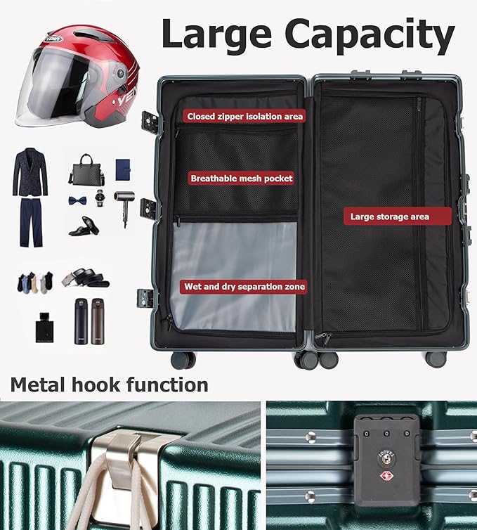feilario 30in Super Large Captain Aluminum Frame Hardside Spinner Wheels Luggage, Removable Wheels Zipperless Checked Suitcase with Cup Holder/Phone Holder