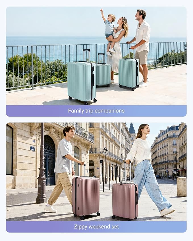 LIGHT FLIGHT Luggage Sets, Durable Hard Shell 3 Piece Set Suitcase with Spinner Wheels, Hardside Lightweight Luggage set with TSA Lock, Large Travel Luggage Set (20" 24" 28"), Rose Purple