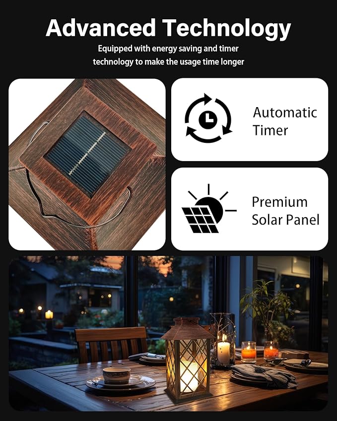 SHYMERY Solar Lanterns, Hanging Outdoor Lantern with Lasts 2X Longer LED Flickering Flameless Candles, Waterproof Outdoor Garden Lanterns Decorative for Patio, Porch,Deck, Yard, Table Decor 2 Pack