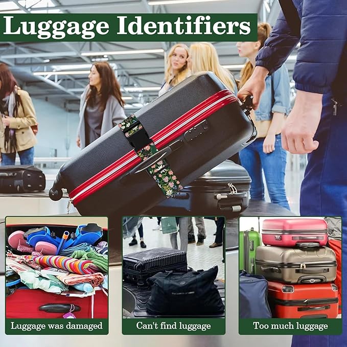 Wildflowers Luggage Straps for Suitcases TSA Approved, Luggage Identifiers for Suitcase, Adjustable Suitcase Strap for Baggage Security with Cute Patten, Travel Necessary Accessories (2Pack)
