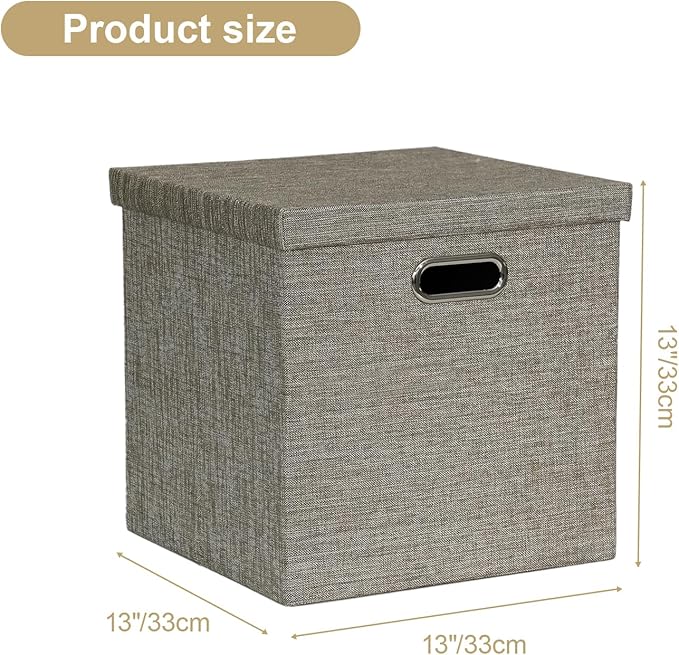Posprica Storage Bins with Lids,13×13×13 Foldable Storage Cube Baskets Boxes Fabric Drawers for Closet Shelf Cabinet Bookcase,Set of 4,Coffee
