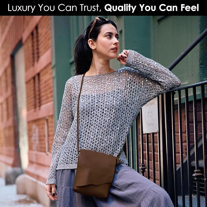 ili New York Leather Mini Sac Crossbody - Genuine Leather Crossbody Bags for Women with RFID Blocking, Adjustable Strap