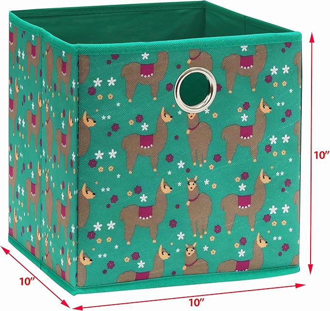 SIMPLE HOUSEWARE 10-Inch Collapsible Fabric Cube Storage Bin with Handles, Printed Design, 6 Pack, Green