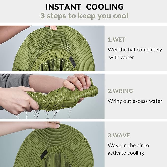 Sukeen Cooling Sun Hat for Men Women UPF50+ Wide Brim Fishing Hat with Neck Flap Adjustable Foldable Bucket Hat for Hiking