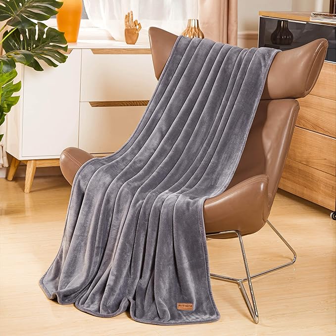 Surii Home Luxury Microfiber Flannel Blanket, Super Soft, Warm, Cozy, Fluffy, and Breathable, Perfect Throws for Bed, Couch, Sofa, for All Season Use. 350GSM Twin Size 60x80 Inches(Grey)