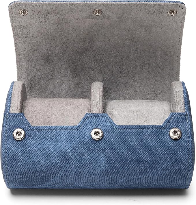 Longjet Watch Roll Travel Case for Men Portable Watches Organizer Box with Removable Velvet Pillow Holder (2 Slot Denim Blue)