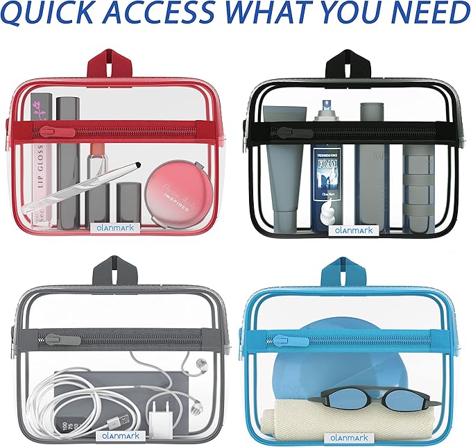 TSA Approved Toiletry Bag 3-1-1 Clear Travel Cosmetic Bag with Handle - Quart Size Bag with Zipper - Carry-on Luggage Clear Toiletry Bag for Liquids - Airport Airline TSA Compliant Color Blue