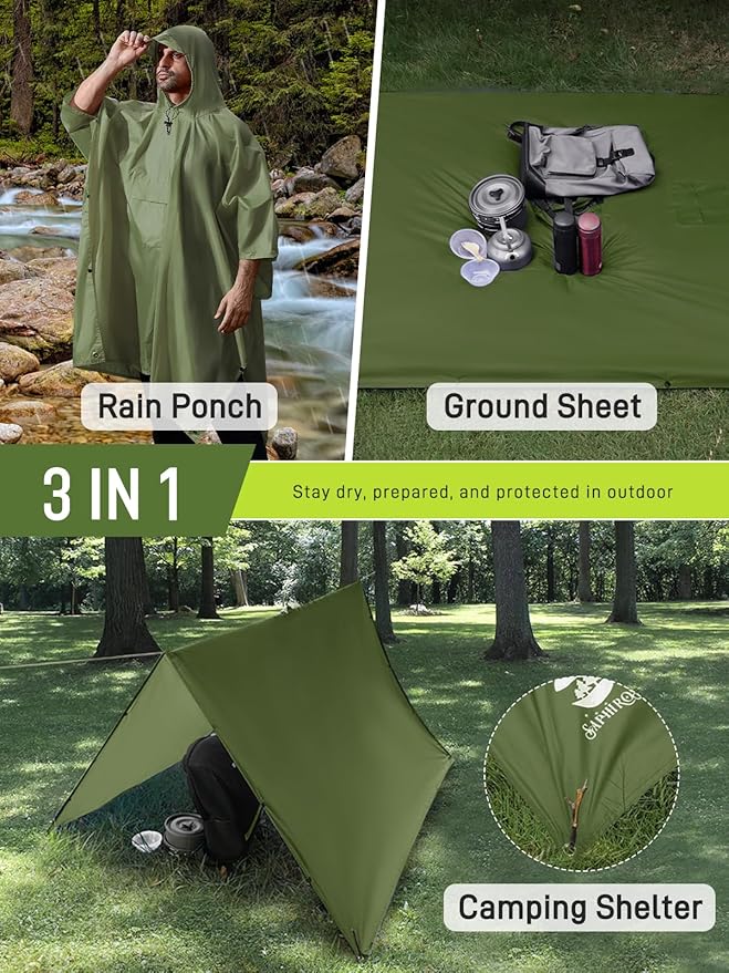SaphiRose Extra Thick Hooded Rain Poncho Double Layer Waterproof Raincoat Jacket for Men Women Adults