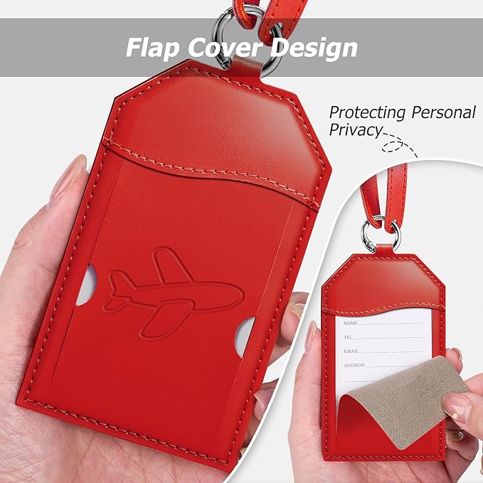 Mayski Luggage Tags for Suitcases 3 Pack Suitcase Bag Tags, TSA Approved, Metal Buckle, Bag Tags with Name ID Card Travel Essentials, Red Airplane