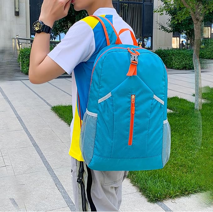 25L Hiking Backpack Foldable Sports Daypack Camping Collapsible Bag Water Repellent Lightweight Travel Men Women (Blue)