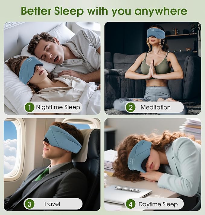 Sleep Mask with Headphones Bluetooth 5.4, LC-dolida Wireless Music Eye Mask for Sleeping Headphones with Soft Bamboo Cotton Cooling Breathable,Ultra-Thin Stereo Speaker for Side Sleepers-Ash Blue
