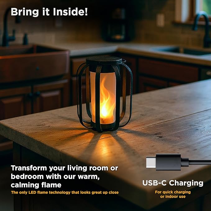 Modern Solar Lanterns Outdoor Waterproof - Patented Flickering LED Flame Effect, IP65 Waterproof, Matte Black Finish, Hanging Solar Lights for Outside for Patio, Garden, Porch, Outdoor Decor (2 Pack)