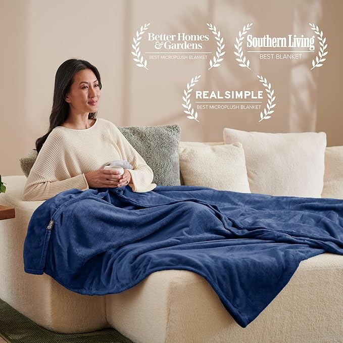 Bare Home Fleece Blanket - Full/Queen - Ultra-Soft Lightweight for Bed, Sofa, and Couch - Luxury Microplush - Cozy Warm Blanket (Full/Queen, Dark Blue)