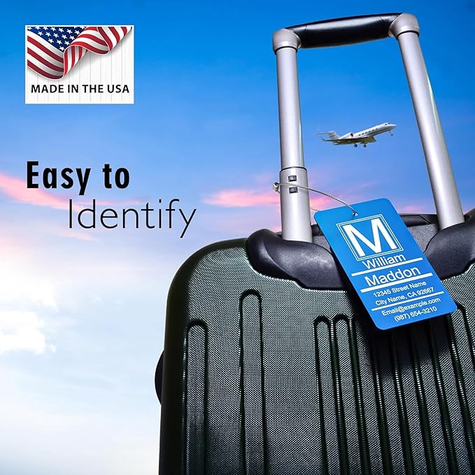Luggage Tags for Suitcase - Personalized Engraved Purple Metal Tag for Cruise Travel - Custom Name Tags Suitable for Bags and Backpacks
