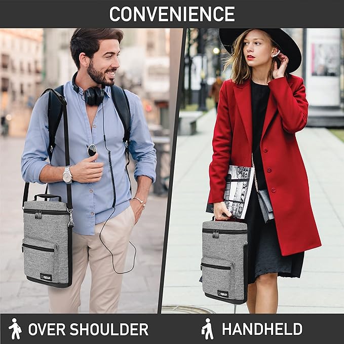 opux Wine Bag 2 Bottle Wine Tote Carrier, Insulated Wine Cooler Bag for Travel Picnic, Leakproof Portable Padded Case, Wine Gifts For Women Men Wine Lovers Christmas, Heather Gray