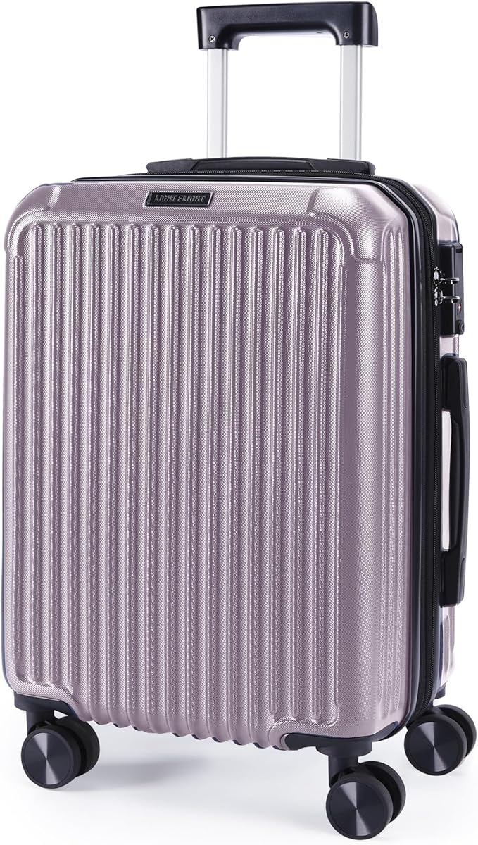 LIGHT FLIGHT Carry On Luggage 22x14x9 Airline Approved, Durable Hard Shell Carry On Suitcases with Wheels, Expandable Hardside Lightweight Travel Luggage with TSA Lock 20 Inch Carry on, Rose Purple