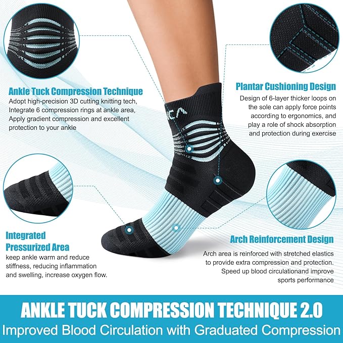 NEENCA Professional Compression Socks, Medical Athletic Ankle Socks for Injury Recovery & Pain Relief, Sports Protection, Circulation —1 Pair, 20-30 mmhg