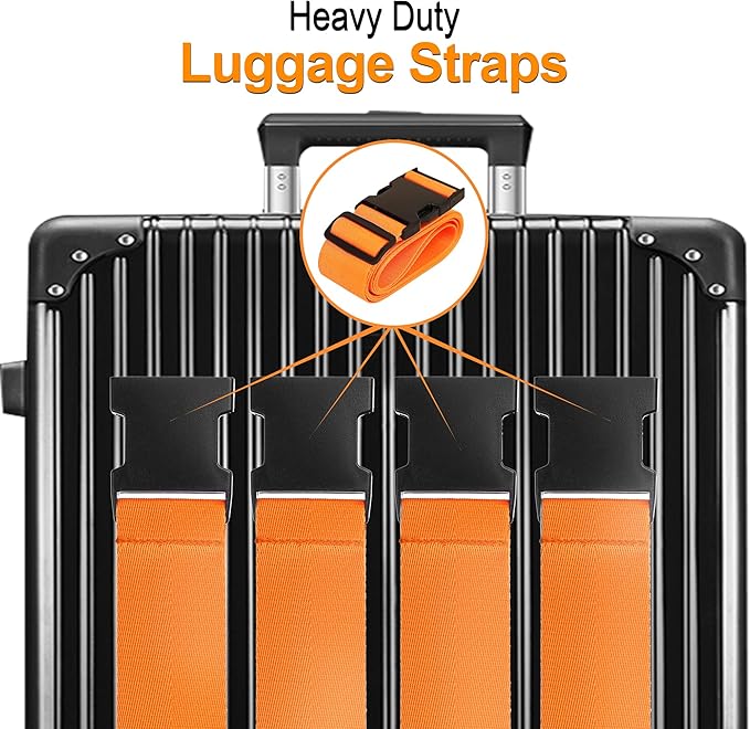 Luggage Straps for Suitcases TSA Approved Travel Belt 4 Pack by Chelmon(Orange)