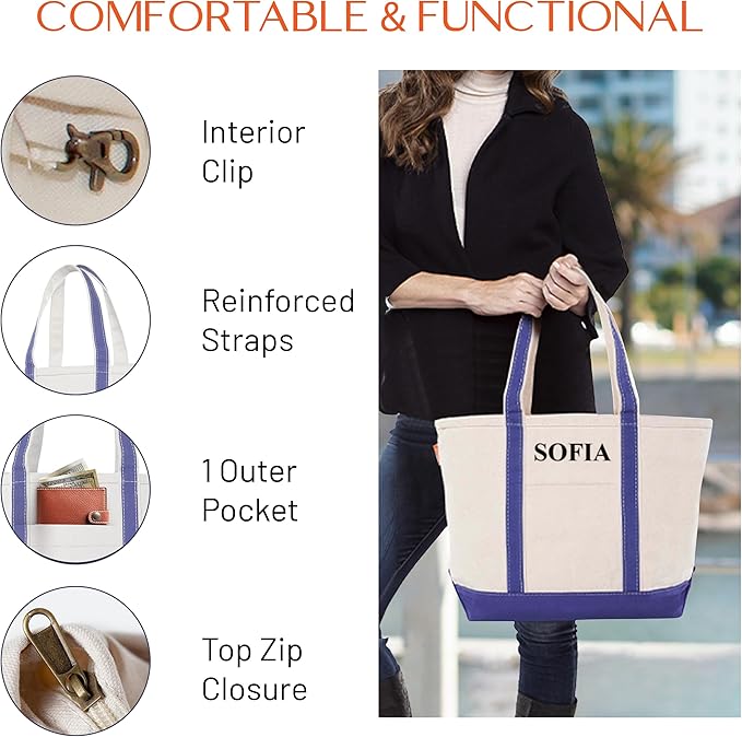 CB STATION Medium Classic Canvas Tote Bag for Women, Top Zipper Closure, Outer Pocket, Daily Essentials, Groceries, Traveling