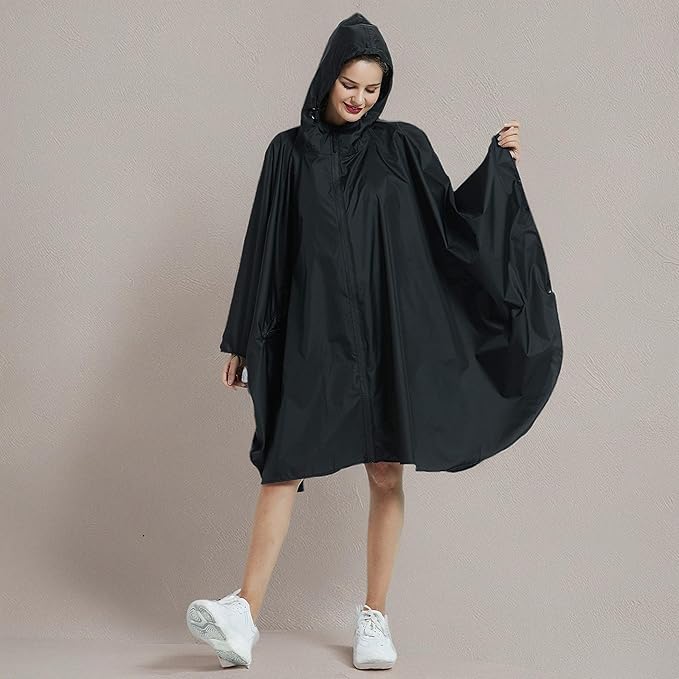 Rain Poncho Jacket Coat Hooded Zipper Style for Women/Men/Adult with Pocket