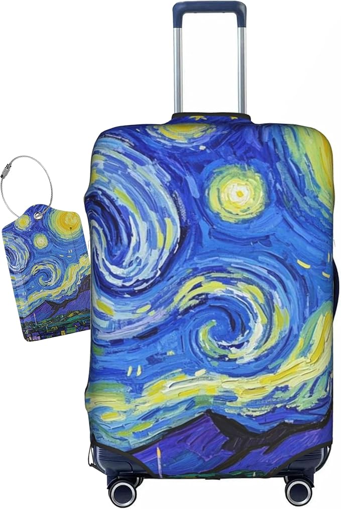 Vincent Van Gogh Starry Sky Night Luggage Cover Washable Suitcase Protector, Luggage Tag Travel Birthday Gifts For Men Women (XL 29-32 Inch Luggage)