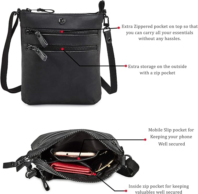 Crossbody Sling Bag for Women Small Real Leather Purse Vintage Travel Crossover Shoulder Bag Handmade