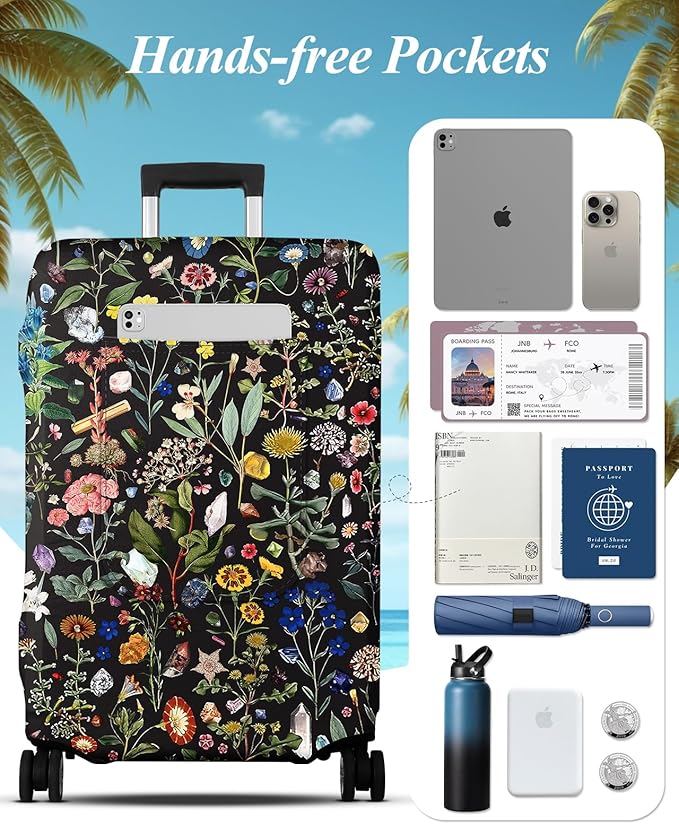 Slohif Luggage Cover for Suitcase Tsa Approved Protector - Luggage Sleeve Large Suit Case Cover Travel Stretch Baggage Case Protective Washable Fit 21-23 Inch Flower S