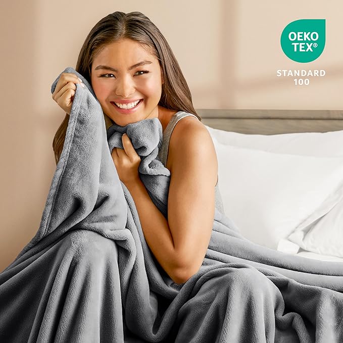 Bare Home Fleece Blanket - Throw Travel Blanket - Grey - Lightweight Blanket for Bed, Sofa, Couch, Movie Night, Camping, and Travel - Microplush - Ultra Soft Warm Blanket (Throw/Travel, Grey)