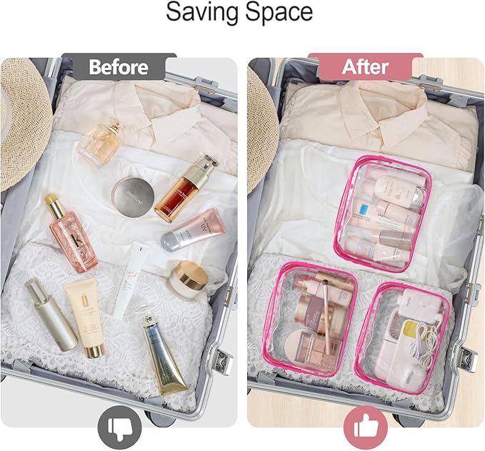 PACKISM Valentine's Day Gifts for Him Her - Clear Makeup Bag with Frame, 2 Pack TSA Approved Toiletry Bag Quart Size Bag, Travel Makeup Cosmetic Bag for Women Clear Toiletry Bag, Rose Red