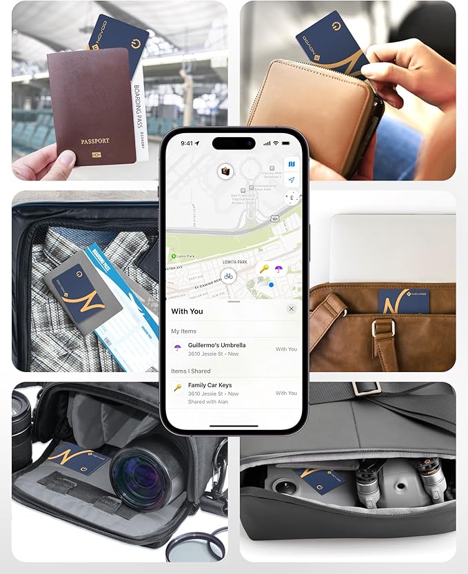 NOVOO SmartCard Air Locator Tag, iOS Only Bluetooth Tracker with Apple Find My, Slim Wallet Finder for iPhone, 6-Year Battery, Waterproof GPS Key Finder for Bags, Passport, 1 Pack (BL)