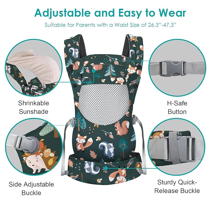 Newborn Baby Front Carrier Backpack, Toddler Baby Body Carrier, 7-66 Lbs Ergonomic Design, Lumbar Support, Lightweight