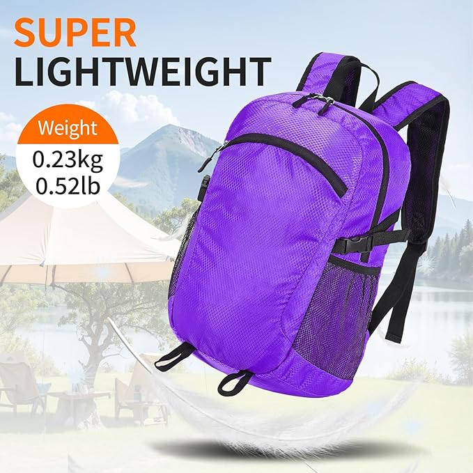 Small Hiking Daypack,15L Water-Resistant Hiking Backpack Packable Lightweight Travel Day Pack for Women Men (Purple, Small)