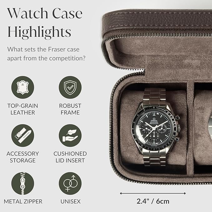 TAWBURY 3 Watch Case Top-Grain Genuine Leather Travel Case Roll for Men - Brown
